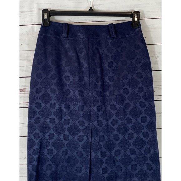 Worthington Skirt Womens Sz 4 Petite Navy Blue Jacquard Stretch Damask Straight - Picture 2 of 9